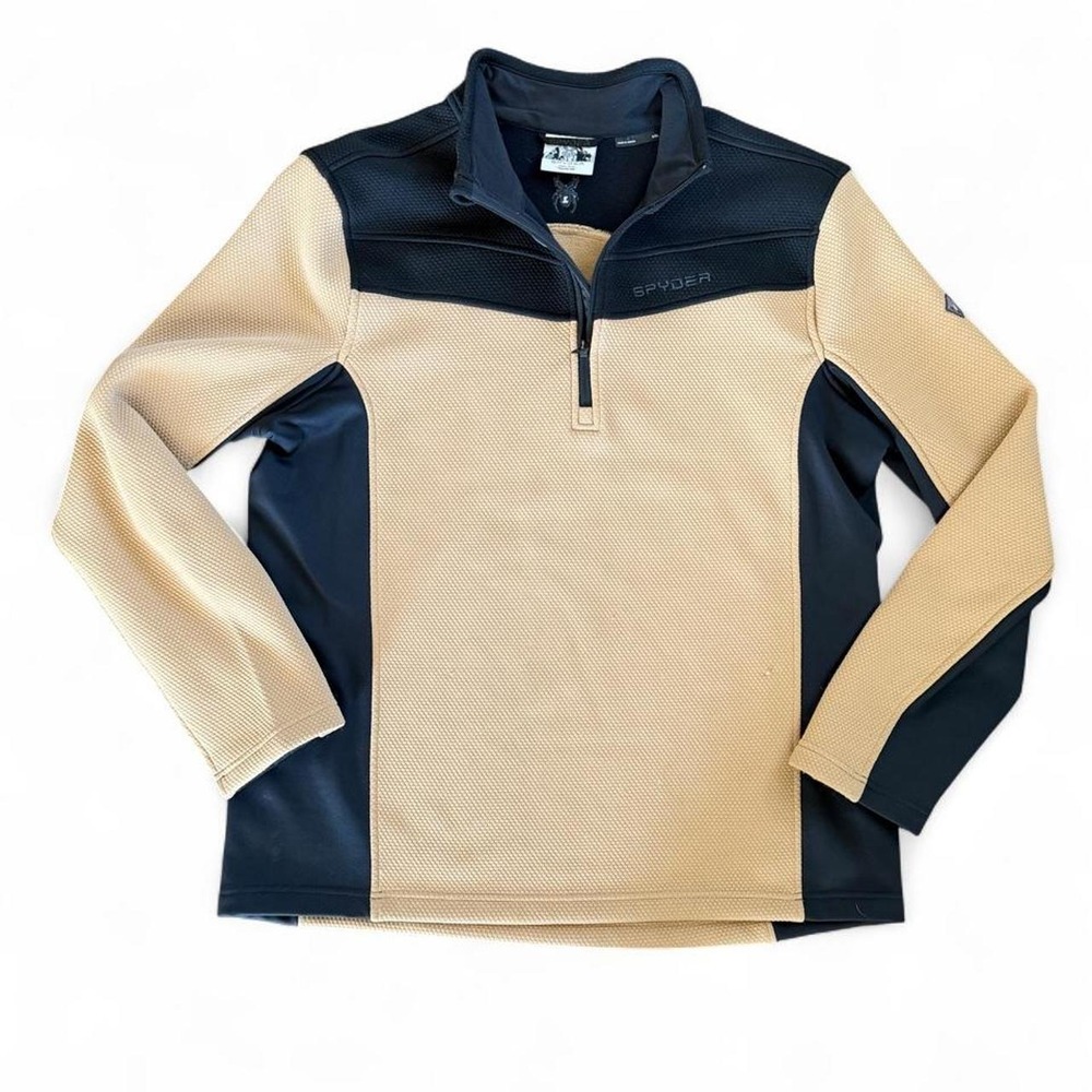 Spyder Men's 1/4 Zip Pullover Black Cream Colorblock Performance Sweater